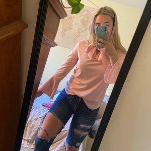 Pink neck tie blouse